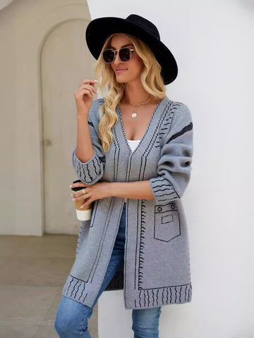 Woochic pull cardigan col en v motif de dessin animé tricoté gris clair S